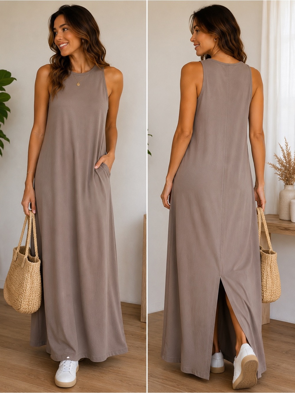 wild fable Sleeveless Taupe Maxi Dress